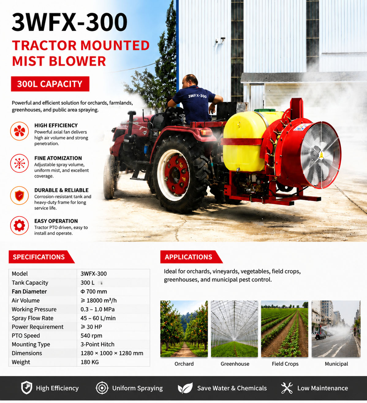  300L 400L Suspended Air Supply Sprayer